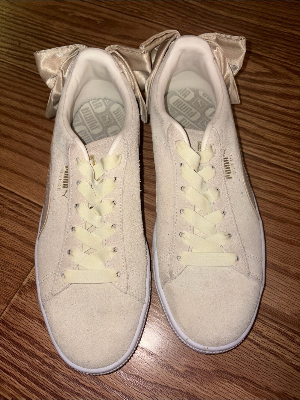 Puma Women's Cream Suede Sneakers with Satin Bow